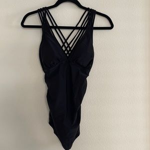 Crisscross back ruched side padded tankini